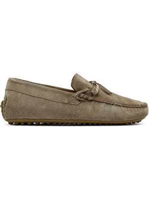 Derimod Hakiki Deri Haki Süet Loafer Erkekler İçin Düz Taban Casual Ayakkabı