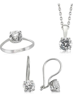 cleovibe Gümüş Tek Taş Bayan Set