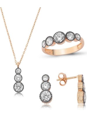 cleovibe Gümüş Elmas Model 5 Taş Bayan Set