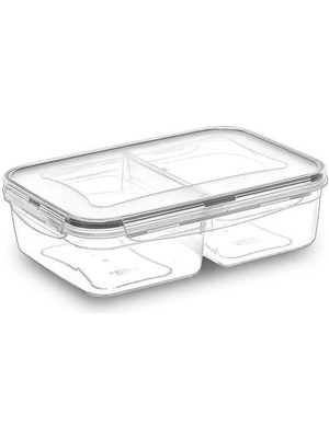 Mey İthalat 2 Bölmeli Sızdırmaz Contalı Kilitli Kapaklı 1 Litre Erzak Saklama Kabı -LC505