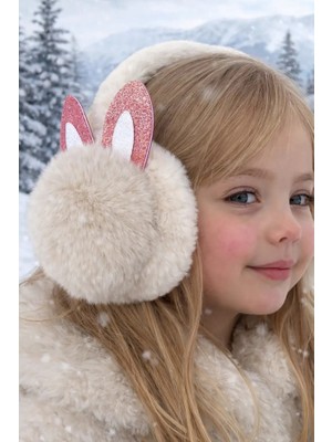 Krem Renk Kulak Figürlü Peluş Kulaklık - Ultra Yumuşak Kışlık Kulak Koruyucu