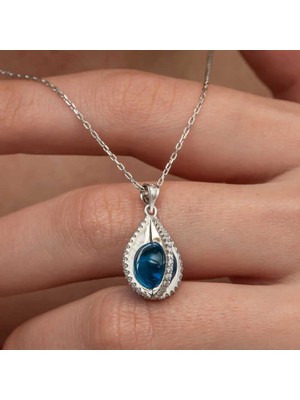cleovibe Gümüş Mavi Zirkon Taşlı Küre Kadın Kolye