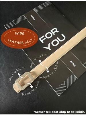 Fiori Hakiki Bombeli Kare Tokalı Taşlı Kadın Kemeri, Pantolon Kemeri, Ceket Kemeri, Elbise Kemeri