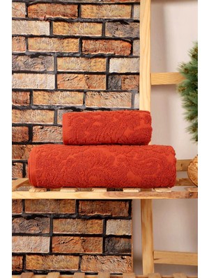 Mira Home 2 Parça Jakarlı Banyo Havlu Takımı Doku Desen Kiremit