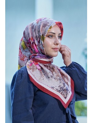 Bordo Bej Loryan Scarf Duman Desen Henna Eşarp