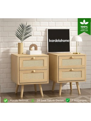 2 Çekmeceli Komodin Jüt Kumaşlı %100 Mdf Lam 1 Adet (Ürün Kurulu Gönderilmektedir)