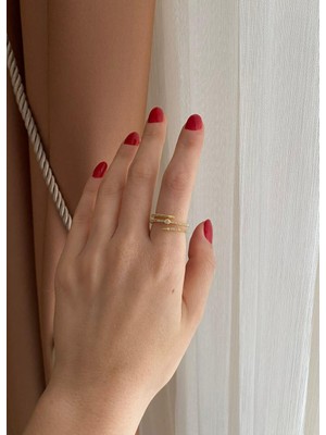 Nunu Takı Taşlı Sarmal Gold Yüzük