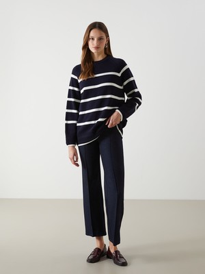 Lc Waikiki Yeni Sezon Bisiklet Yaka Çizgili Kadın Triko Kazak