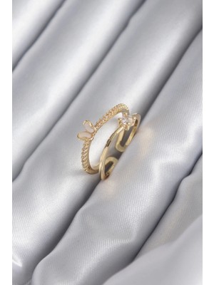 Belle Fusion Bfs Pirinç Gold Renk Zirkon Taş Detay Kelebek Model Kadın Yüzük