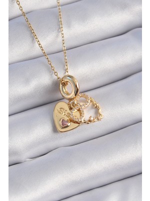 Belle Fusion Bfs 316L Çelik Gold Renk Zirkon Taşlı Sonsuzluk Kalp Figür Charm Model Kadın Kolye