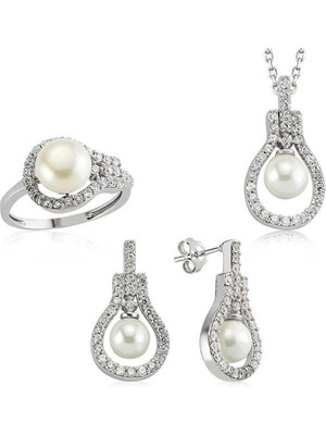 cleovibe Gümüş Inci Damla Bayan Set