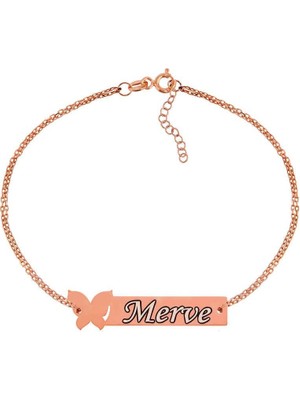 cleovibe Gümüş Rose Kişiye Özel Kelebek Isimli Bayan Bileklik