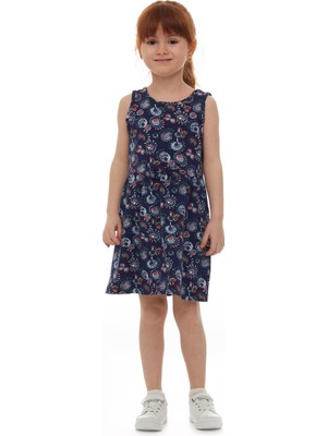 Momordica Kız Çocuk Desenli Kolsuz Elbise