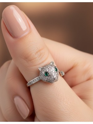 Keskin Gümüş Gümüş Özel Tasarım Panter Kadın Ayarlanabilir Yüzük Öğretmenler Günü Hediye