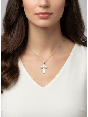 Gümüş Işıltılı Cross Pendant Çapraz Haç Kadın Kolye Doğum Günü Hediye