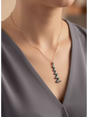 925 Ayar Gümüş Gold Turkuaz Firuze Taşlı Yıldız Tasarım Saçaklı Trend Kadın Kolye Yılbaşı Sevgililer Günü Hediye