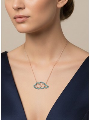 Keskin Gümüş 925 Ayar  Gümüş Kolye Firuze Tasarım Gold Bulut Ve Martı Figürlü Trend Kadın
