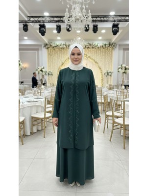 Eslemnur Yelpaze Taşlı Büyük Beden Anne Elbisesi