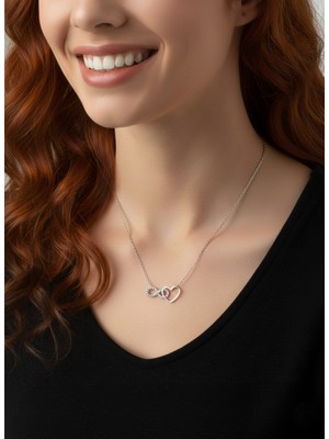 925 Ayar Gümüş Sonsuzluk Kalpli Tasarım Baget Taşlı Kadın Kolye Doğum Günü Hediye