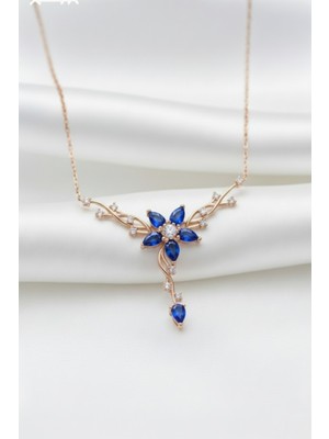 Çekirdek Jewelry 925 Ayar Gümüş Safir Taşlı Sarmaşık Kolye