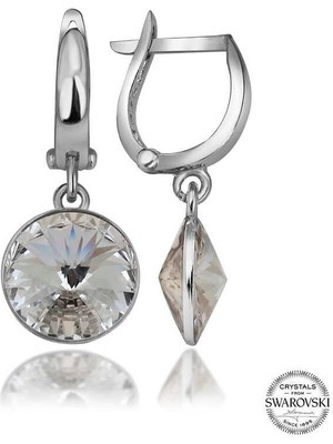 cleovibe Swarovski Crystal Taşlı Gümüş Beyaz Sallantılı Kadın Küpe