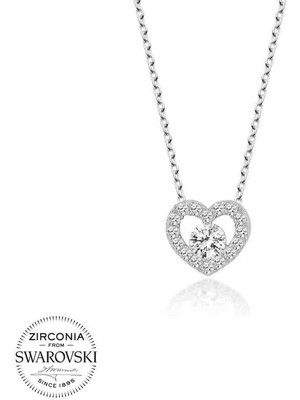 cleovibe Swarovski Taşlı Gümüş Kalp Bayan Kolye