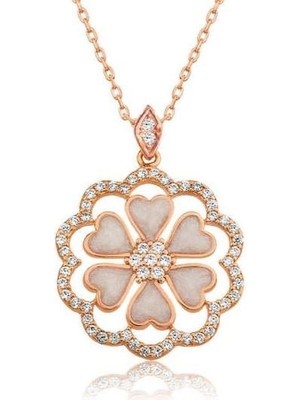 cleovibe Gümüş Rose Kalp Çiçek Bayan Kolye