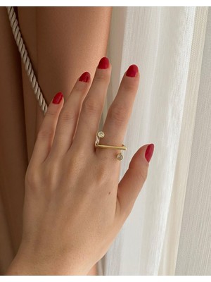 Nunu Takı Iki Taşlı Sarmal Gold Yüzük