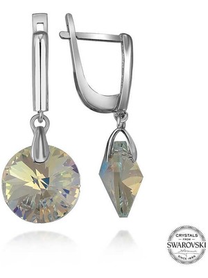 cleovibe Swarovski Crystal Taşlı Gümüş Beyaz Sallantılı Kadın Küpe