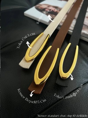 Fiori 3'lü Uzun Tokalı Ince Kadın Kemeri, Ceket Kemeri, Gömlek Kemeri, Elbise Kemeri