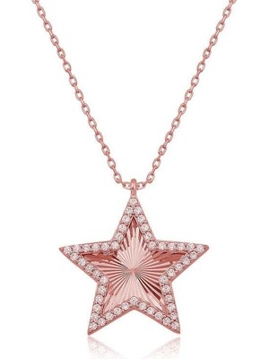 cleovibe Gümüş Rose Fırfır Desenli Yıldız Kadın Kolye