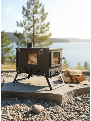 Demirnesil Katlanır 2MM Çelikten Portatif Kamp, Çadır Piknik Sobası. Kolay Kurulumlu Çantalı Soba