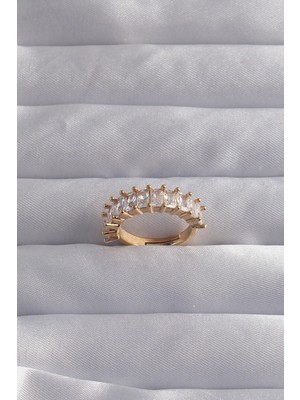 Belle Fusion Bfs Pirinç Ayarlamalı Gold Renk Baget Taşlı Su Yolu Yüzük