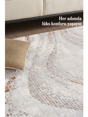 Acem Home Modern Tasarım Saçaklı Salon Oturma Odası Yolluk Polyester Turuncu Halı