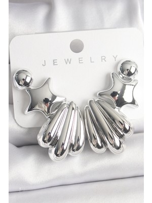 Belle Fusion Bfs Gümüş Renk Yıldız Deniz Kabuğu Model Ccb Plastik Kadın Küpe Seti