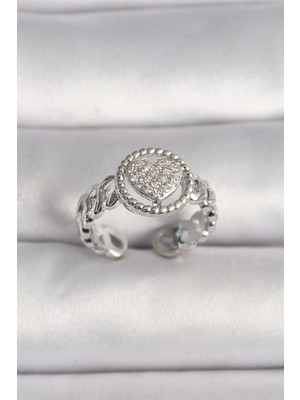 Belle Fusion Bfs Pirinç Gümüş Renk Zincir Model Zirkon Taşlı Kalp Model Kadın Yüzük