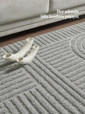 Acem Home Modern Yumuşak Bukleli Salon Oturma Odası Yolluk Gri Halı