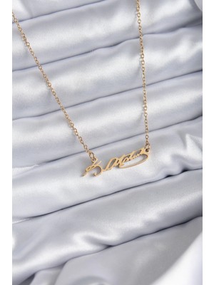 Belle Fusion Bfs 316L Çelik Zincir Gold Renk Atatürk İmzası Model Kadın Kolye