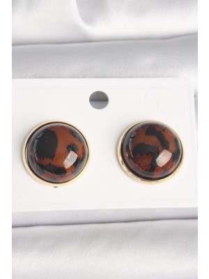 Belle Fusion Bfs Pirinç Gold Renk 3D Daire Leopar Model Kadın Küpe
