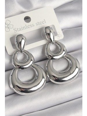 Belle Fusion Bfs Pirinç Gümüş Renk Damla Detay Sallantı Halka Model Kadın Küpe