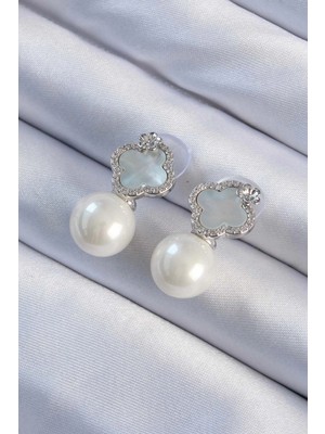 Belle Fusion Bfs Pirinç Gümüş Renk Zirkon Taşlı Minimal Çiçek Tasarımlı Kadın Küpe