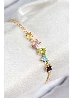 Belle Fusion Bfs Pirinç Renkli Zirkon Taşlı Geometrik Model Gold Renk Kadın Bileklik