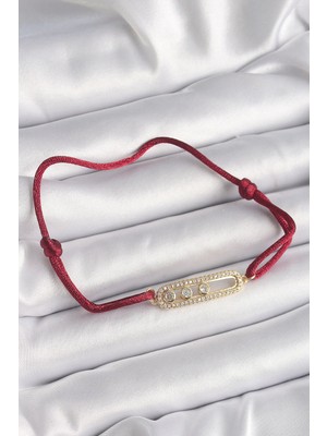 Belle Fusion Bfs Kırmızı İpli Asansörlü Zirkon Taşlı Gold Messika Model Kadın Bileklik