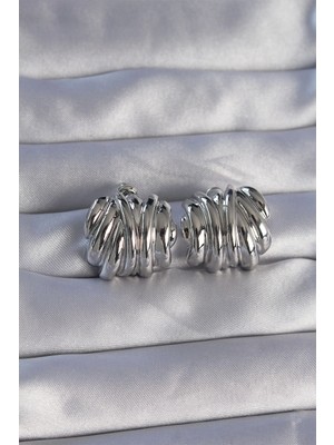 Belle Fusion Bfs Pirinç Gümüş Renk Tırtıklı Bombe Model Küpe