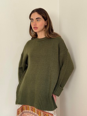 Retrobird Pinterest Oversize Basic Kazak Kadın Haki