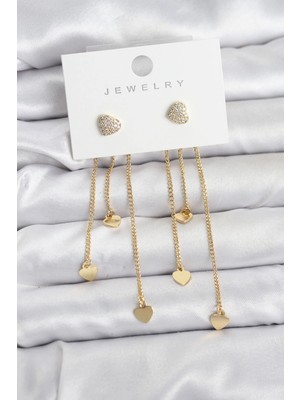 Belle Fusion Bfs Kalp Model Gold Renk Pirinç Sallantılı Kadın Küpe