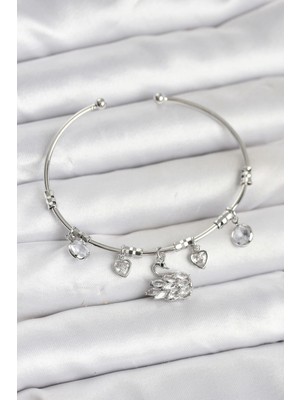 Belle Fusion Bfs Kuğu Charmlı Gümüş Renk Kadın Bileklik