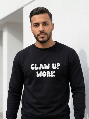 CLAW UP WORK Oversıze Basıc Sweat | Blackout Scratch Baskılı (Unisex Pamuklu Yumuşak Dokulu Geniş Kesim Siyah Sweatshirt)