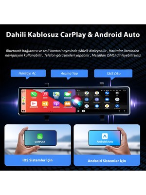 idragon® C3 CarPlay & Android Auto Multimedya Dikiz Aynası | 12” HD Ekran, Ön + 1080P Arka Kamera, Geri Görüş