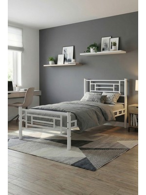 Decofer Agora Tek Kişilik Beyaz Metal Karyola